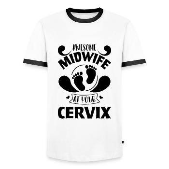 Hebamme - Männer Kontrast-T-Shirt - Weiß/Schwarz - Vorne - AI Model Female 172 light (172cm) & AI Model Male 178 dark (178cm)
