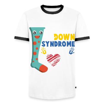 Down Syndrom Socke Herz Liebe Geschenk - Männer Kontrast-T-Shirt - Weiß/Schwarz - Vorne - AI Model Female 172 light (172cm) & AI Model Male 178 dark (178cm)