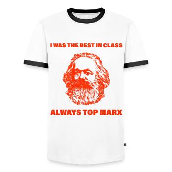 Communism Lenin Marx class struggle saying - Men's Ringer Shirt - white/black - Front - AI Model Female 172 light (172cm) & AI Model Male 178 dark (178cm)