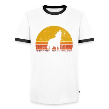 Wolf Wölfe Tier Hund Retro Sonnenaufgang Geschenk - Männer Kontrast-T-Shirt - Weiß/Schwarz - Vorne - AI Model Female 172 light (172cm) & AI Model Male 178 dark (178cm)