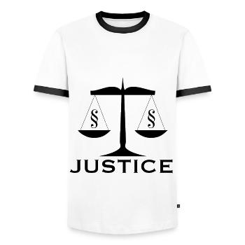 law - Men's Ringer Shirt - white/black - Front - AI Model Female 172 light (172cm) & AI Model Male 178 dark (178cm)