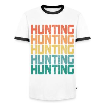 Chasse Chasse Chasseur Chasse Cerf Rétro Cadeau - T-shirt contrasté Homme - blanc/noir - Devant - AI Model Female 172 light (172cm) & AI Model Male 178 dark (178cm)
