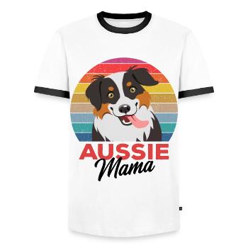 Australian Shepherd - Men's Ringer Shirt - white/black - Front - AI Model Female 172 light (172cm) & AI Model Male 178 dark (178cm)