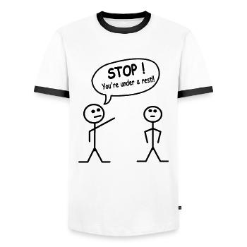 Strichmänchen Strichzeichnungen Meme Sprüche - Männer Kontrast-T-Shirt - Weiß/Schwarz - Vorne - AI Model Female 172 light (172cm) & AI Model Male 178 dark (178cm)