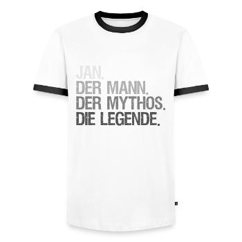 Vorname Jan Namenstag - Männer Kontrast-T-Shirt - Weiß/Schwarz - Vorne - AI Model Female 172 light (172cm) & AI Model Male 178 dark (178cm)
