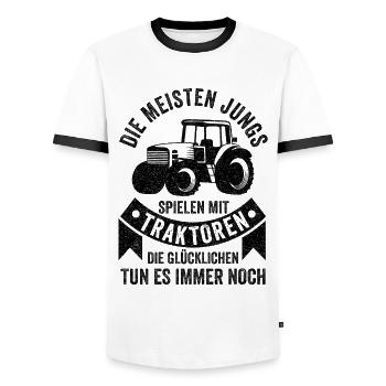 Traktor Trecker Bauernhof Feldarbeit Lustige Sprüc - Männer Kontrast-T-Shirt - Weiß/Schwarz - Vorne - AI Model Female 172 light (172cm) & AI Model Male 178 dark (178cm)