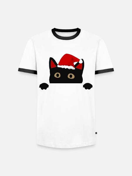 katze mit weihnachtsmütze - Männer Kontrast-T-Shirt - Weiß/Schwarz