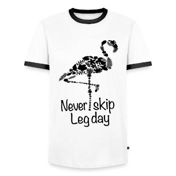 Weightlifting Bodybuilding Never Skip Leg Day Meme - Men's Ringer Shirt - white/black - Front - AI Model Female 172 light (172cm) & AI Model Male 178 dark (178cm)