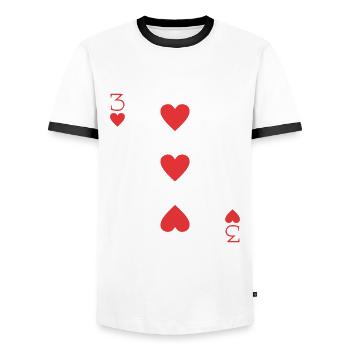Spielkarte Herz 3 - Männer Kontrast-T-Shirt - Weiß/Schwarz - Vorne - AI Model Female 172 light (172cm) & AI Model Male 178 dark (178cm)