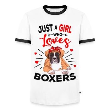 Chien boxer - T-shirt contrasté Homme - blanc/noir - Devant - AI Model Female 172 light (172cm) & AI Model Male 178 dark (178cm)