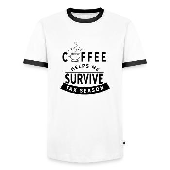 Le café m’aide à survivre à la saison d’impôt - T-shirt contrasté Homme - blanc/noir - Devant - AI Model Female 172 light (172cm) & AI Model Male 178 dark (178cm)