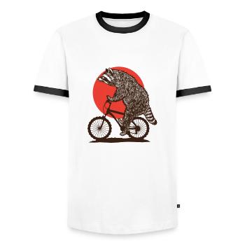 Racoon MTB - Men's Ringer Shirt - white/black - Front - AI Model Female 172 light (172cm) & AI Model Male 178 dark (178cm)