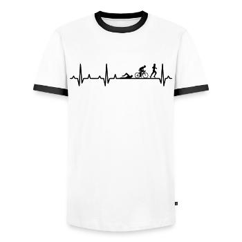 Triathlon Herzschlag Triathlet Läufer Schwimmer Ra - Männer Kontrast-T-Shirt - Weiß/Schwarz - Vorne - AI Model Female 172 light (172cm) & AI Model Male 178 dark (178cm)