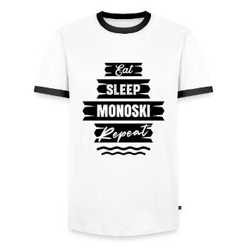 Essen Schlafen Monoski Wiederholen Monoskier Hobby - Männer Kontrast-T-Shirt - Weiß/Schwarz - Vorne - AI Model Female 172 light (172cm) & AI Model Male 178 dark (178cm)