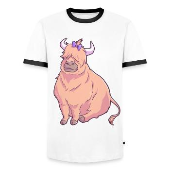 Schottisches Hochlandrind Kuh - Männer Kontrast-T-Shirt - Weiß/Schwarz - Vorne - AI Model Female 172 light (172cm) & AI Model Male 178 dark (178cm)