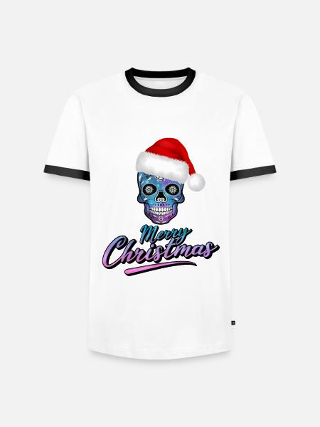 Totenkopf im Weihnachts Design - Männer Kontrast-T-Shirt - Weiß/Schwarz
