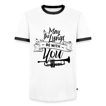 Que les poumons soient avec vous - trompette trompette - T-shirt contrasté Homme - blanc/noir - Devant - AI Model Female 172 light (172cm) & AI Model Male 178 dark (178cm)