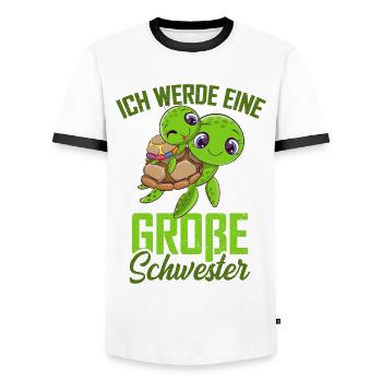 Große Schwester Schildkröte - Männer Kontrast-T-Shirt - Weiß/Schwarz - Vorne - AI Model Female 172 light (172cm) & AI Model Male 178 dark (178cm)