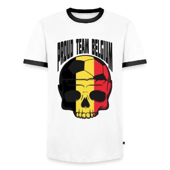 Soccer football team Belgium soccer match - Men's Ringer Shirt - white/black - Front - AI Model Female 172 light (172cm) & AI Model Male 178 dark (178cm)