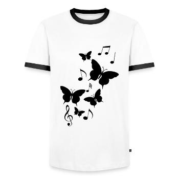 Butterflies and music notes - Men's Ringer Shirt - white/black - Front - AI Model Female 172 light (172cm) & AI Model Male 178 dark (178cm)
