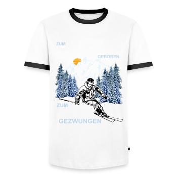 Zum Skifahren geboren, aber.... - Männer Kontrast-T-Shirt - Weiß/Schwarz - Vorne - AI Model Female 172 light (172cm) & AI Model Male 178 dark (178cm)