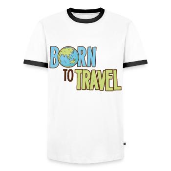 Born To Travel World Traveler Traveler Adventure - Men's Ringer Shirt - white/black - Front - AI Model Female 172 light (172cm) & AI Model Male 178 dark (178cm)