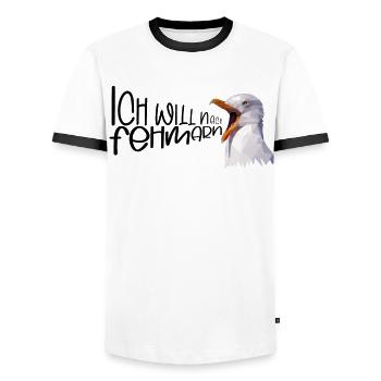 Fehmarn Urlaub Möwe Ostsee Insel Küste Geschenk - Männer Kontrast-T-Shirt - Weiß/Schwarz - Vorne - AI Model Female 172 light (172cm) & AI Model Male 178 dark (178cm)