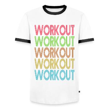 Gym - Fitnessstudio - Bodybuilding - Workout - Männer Kontrast-T-Shirt - Weiß/Schwarz - Vorne - AI Model Female 172 light (172cm) & AI Model Male 178 dark (178cm)