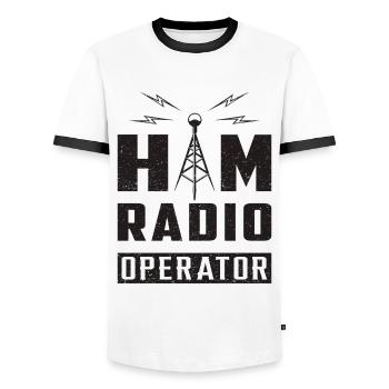 HAM Radio Operator Amateur Radio Signal Gift Idea - Men's Ringer Shirt - white/black - Front - AI Model Female 172 light (172cm) & AI Model Male 178 dark (178cm)