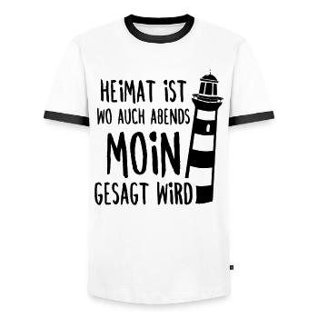 Heimat ist wo auch Abends Moin gesagt wird Urlaub - Männer Kontrast-T-Shirt - Weiß/Schwarz - Vorne - AI Model Female 172 light (172cm) & AI Model Male 178 dark (178cm)