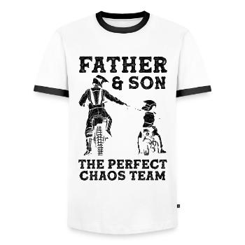 Dirt Bike Vater und Sohn Motocross Biker Vatertag - Männer Kontrast-T-Shirt - Weiß/Schwarz - Vorne - AI Model Female 172 light (172cm) & AI Model Male 178 dark (178cm)