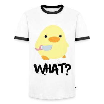 What What Duck With Knife Meme Funny Saying Fun - T-shirt contrasté Homme - blanc/noir - Devant - AI Model Female 172 light (172cm) & AI Model Male 178 dark (178cm)