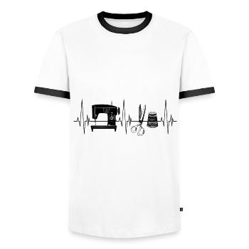 Sewing seamstress crochet sewing machine gift - Men's Ringer Shirt - white/black - Front - AI Model Female 172 light (172cm) & AI Model Male 178 dark (178cm)