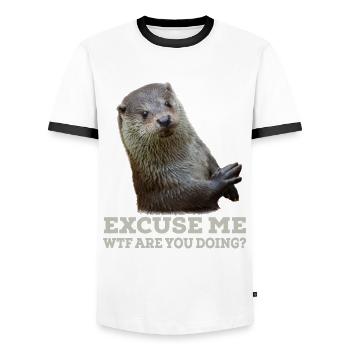 Otter Funny Saying Funny Excuse Me Gift - Men's Ringer Shirt - white/black - Front - AI Model Female 172 light (172cm) & AI Model Male 178 dark (178cm)