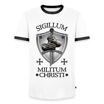 Sigillum Militum Christi - Männer Kontrast-T-Shirt - Weiß/Schwarz - Vorne - AI Model Female 172 light (172cm) & AI Model Male 178 dark (178cm)
