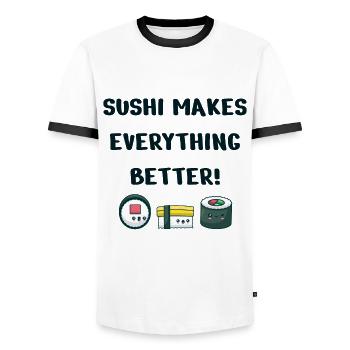 Sushi - T-shirt contrasté Homme - blanc/noir - Devant - AI Model Female 172 light (172cm) & AI Model Male 178 dark (178cm)
