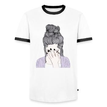 Katastrophe Frauen Vintage Retro Ernsthaft - Männer Kontrast-T-Shirt - Weiß/Schwarz - Vorne - AI Model Female 172 light (172cm) & AI Model Male 178 dark (178cm)