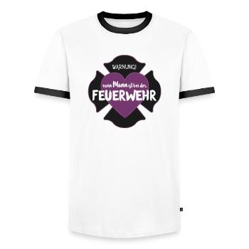 Mein Mann ist bei der Feuerwehr - Männer Kontrast-T-Shirt - Weiß/Schwarz - Vorne - AI Model Female 172 light (172cm) & AI Model Male 178 dark (178cm)