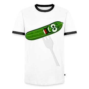 Cucumber with fork - funny - Men's Ringer Shirt - white/black - Front - AI Model Female 172 light (172cm) & AI Model Male 178 dark (178cm)