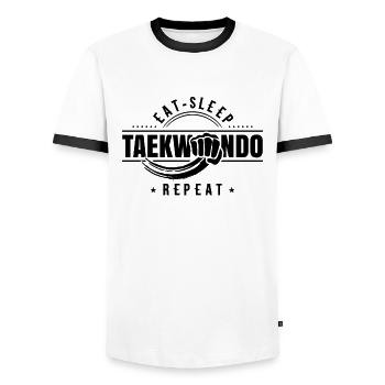 Eat Sleep Taekwondo Repeat Tae Kwon Do - Men's Ringer Shirt - white/black - Front - AI Model Female 172 light (172cm) & AI Model Male 178 dark (178cm)