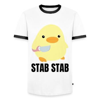Rod duck with knife meme chick goose gift idea - Men's Ringer Shirt - white/black - Front - AI Model Female 172 light (172cm) & AI Model Male 178 dark (178cm)