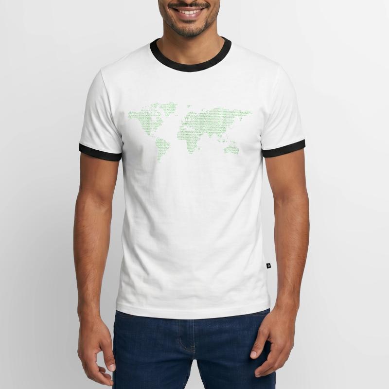 Binary Code Binary World Map World Code Men's Ringer Shirt