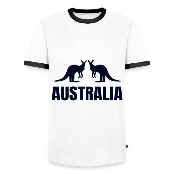 Australia - Men's Ringer Shirt - white/black - Front - AI Model Female 172 light (172cm) & AI Model Male 178 dark (178cm)