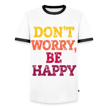 DON'T WORRY, BE HAPPY. - Männer Kontrast-T-Shirt - Weiß/Schwarz - Vorne - AI Model Female 172 light (172cm) & AI Model Male 178 dark (178cm)