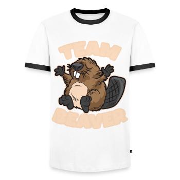 Team Beaver - Men's Ringer Shirt - white/black - Front - AI Model Female 172 light (172cm) & AI Model Male 178 dark (178cm)