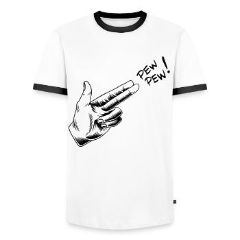 Hand Pew Funny Gun Line Art Halloween Draw - T-shirt contrasté Homme - blanc/noir - Devant - AI Model Female 172 light (172cm) & AI Model Male 178 dark (178cm)