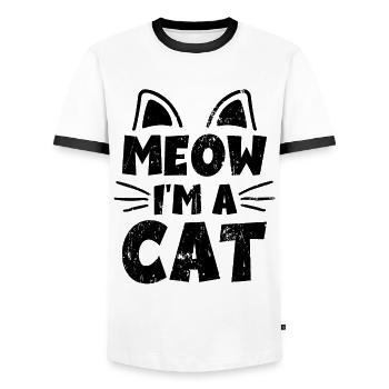 Meow I'm a Cat - Funny cats saying gift - Men's Ringer Shirt - white/black - Front - AI Model Female 172 light (172cm) & AI Model Male 178 dark (178cm)