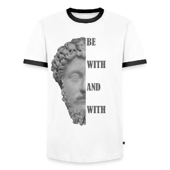 Be Tolerant T-Shirt, Marus Aurelius Gift, Stoicism - Men's Ringer Shirt - white/black - Front - AI Model Female 172 light (172cm) & AI Model Male 178 dark (178cm)