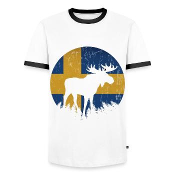Schweden Reise Elch Skandinavien Geschenkidee - Männer Kontrast-T-Shirt - Weiß/Schwarz - Vorne - AI Model Female 172 light (172cm) & AI Model Male 178 dark (178cm)