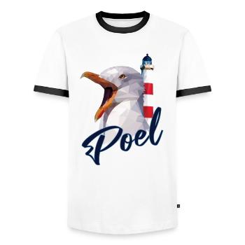 Insel Poel - Leuchtturm Möwe - Souvenir Geschenk - Männer Kontrast-T-Shirt - Weiß/Schwarz - Vorne - AI Model Female 172 light (172cm) & AI Model Male 178 dark (178cm)